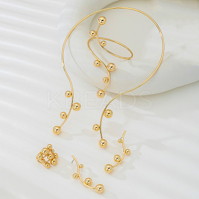 Iron Round Beaded Collar & Stud Earrings & Cuff Bangles & Rings Sets FS-WG833C7-01-1