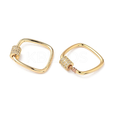Brass Micro Pave Clear Cubic Zirconia Screw Carabiner Lock Charms KK-Z118-06G-01-1