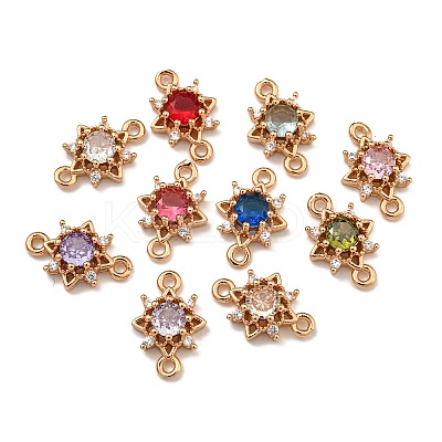 Brass Cubic Zirconia Star Connector Charms KK-U037-32G-1