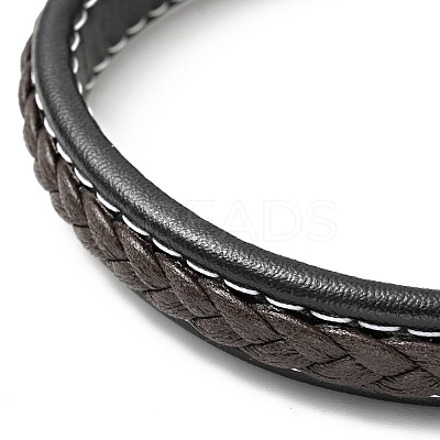 Cowhide Braided Flat Cord Bracelet with 304 Stainless Steel Magnetic Clasps BJEW-H552-01P-03-1