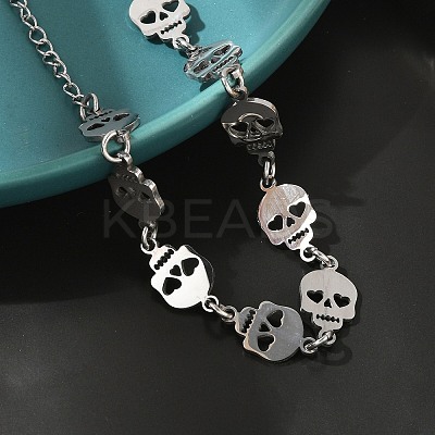 304 Stainless Steel Skull Link Bracelets for Men & Women BJEW-D042-25P-1