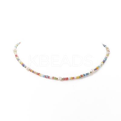 Natural Pearl & Glass Beaded Necklace for Women NJEW-JN04241-1