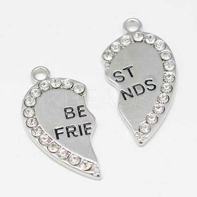 Heart Alloy Rhinestone Split Pendants TIBEP-S293-061P-LF-1