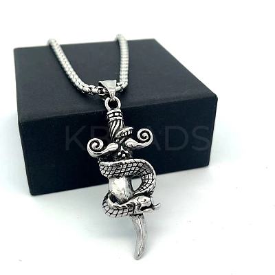Vintage 304 Stainless Steel Snake Sword Shaped Pendant Punk Necklaces for Men LS-WD3410-1