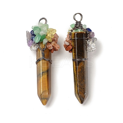7 Chakra Pointed Natural Tiger Eye Big Pendants G-C012-01R-03-1