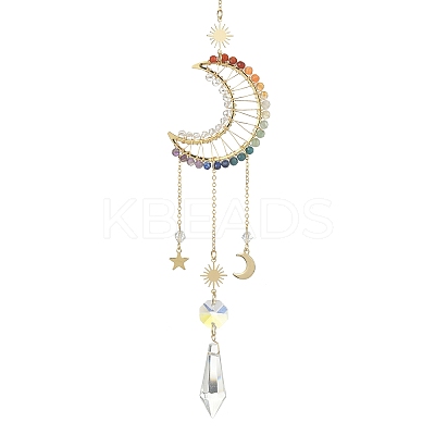 Wire Wrapped Chakra Gemstone & Brass Pendant Decorations HJEW-TA00075-01-1