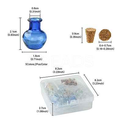 10Pcs 5 Colors Round Glass Cork Bottles Ornament GLAA-FS0001-73-1