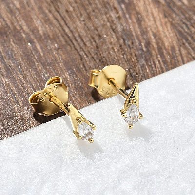 925 Sterling Silver Clear Cubic Zirconia Stud Earrings EJEW-Q032-01F-G-1