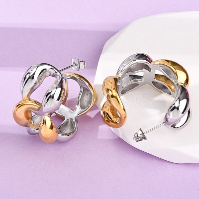 304 Stainless Steel Two Tone Stud Earrings EJEW-A136-01B-GP-1