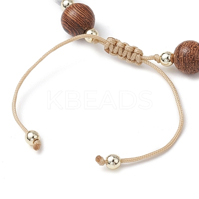 Adjustable Dyed Synthetic Turquoise & Coconut & Wood & Pearl Braided Bead Bracelets BJEW-JB10721-01-1