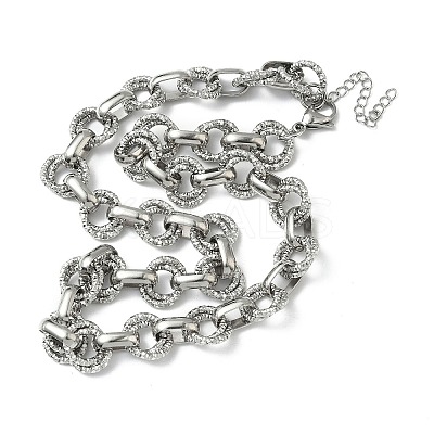 304 Stainless Steel Textured Double Ring Link Chain Necklaces NJEW-S453-02P-B-1