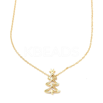 Brass Micro Pave Cubic Zirconia Pendant Necklaces for Christmas ZIRC-I053-15G-1