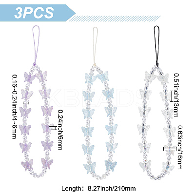 3Pcs 3 Colors Mobile Phone Straps AJEW-WR0001-48-1