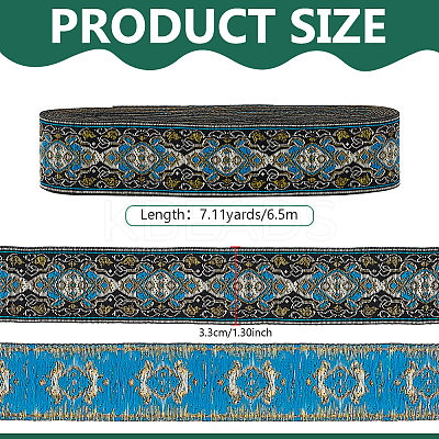 Ethnic Style Flower Pattern Polyester Ribbon OCOR-WH0078-392-1