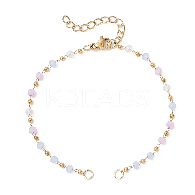 Handmade 304 Stainless Steel and Faceted Rondelle Glass Beaded Chain Bracelet Making AJEW-JB01476-02-1