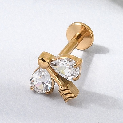 F136 Titanium Pave Clear Cubic Zirconia Teardrop Arrow Internally Threaded Labrets ME-CBA9828-03G-1