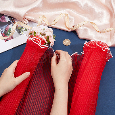 4M Polyester Pleated Lace Trim OCOR-WH0088-24D-1