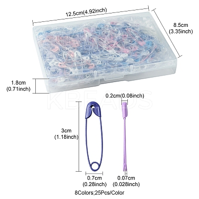 200Pcs 8 Colors Iron Safety Pins FIND-FS0002-78-1