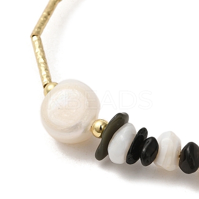 Natural Pearl & Shell & Obsidian Chips Beaded Bracelets BJEW-C051-38G-1