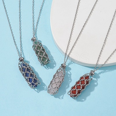Natural Mixed Gemstone Bullet Pendant Necklaces NJEW-JN04529-01-1