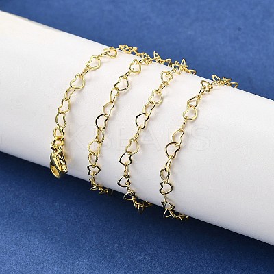 Brass Heart Link Chain Necklaces NJEW-M108-33G-1