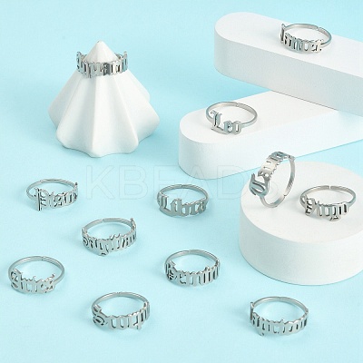 Non-Tarnish 12Pcs 12 Constellation 304 Stainless Steel Open Cuff Rings Set for Women RJEW-TZ0001-02-1