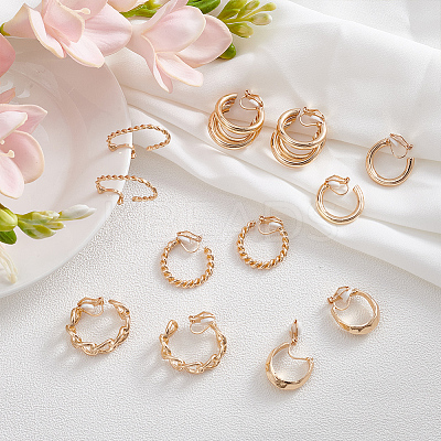 6Pairs 6 Styles Alloy Geometry Dangle Clip-on Earrings for Women EJEW-UN0002-81-1
