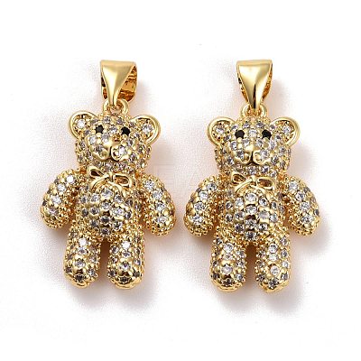 Brass Micro Pave Clear Cubic Zirconia Pendants KK-K258-15G-RS-1
