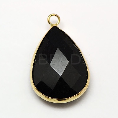 Golden Tone Brass Glass Teardrop Pendants GLAA-M006-A-12G-1
