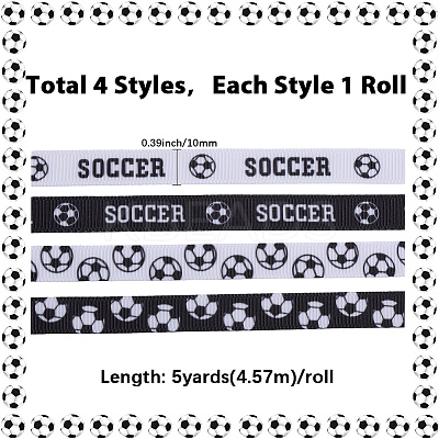 4 Rolls 4 Styles Polyester Sport Ball Printed Grosgrain Ribbon OCOR-GF0004-31B-1