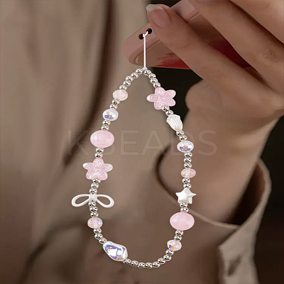 1Pc Alloy & PVC Flower Mobile Straps AJEW-LP0005-14-1