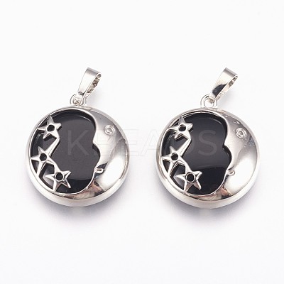 Natural Black Agate Pendants G-P378-B03-1