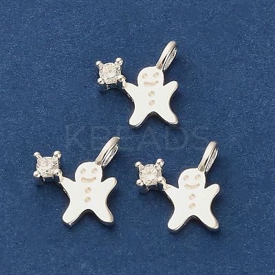 925 Sterling Silver Pave Clear Cubic Zirconia Christmas Gingerbread Man Charms STER-Z104-01S-1