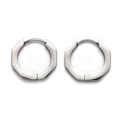 Tarnish Resistant 304 Stainless Steel Octagon Huggie Hoop Earrings STAS-J033-04B-P-1