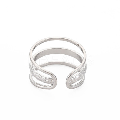 Non-Tarnish 304 Stainless Steel Triple Line Open Cuff Ring for Women RJEW-S405-171P-1