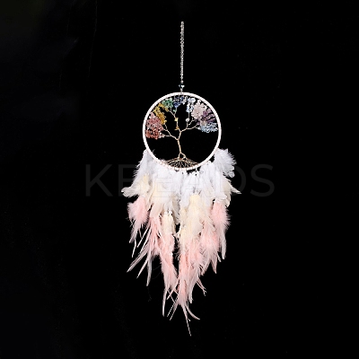 Iron Woven Web/Net with Feather Pendant Decorations AJEW-B017-24-1