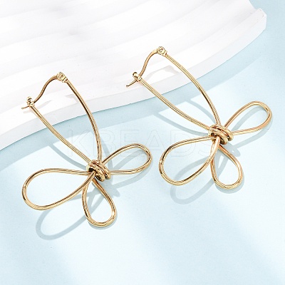 Hollow Flower 201 Stainless Steel Hoop Earrings LS-EJEW-P337-01G-1