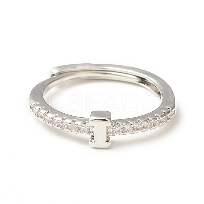 Clear Cubic Zirconia Initial Letter Adjustable Ring RJEW-C052-01P-I-1