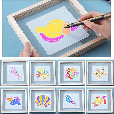 1 Set Marine Organism Theme Plastic Drawing Painting Stencils Templates DIY-FH0003-42-1
