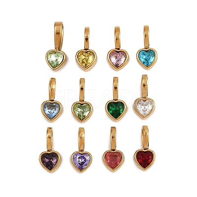12Pcs 304 Stainless Steel with Cubic Zirconia Charms STAS-G359-02G-1