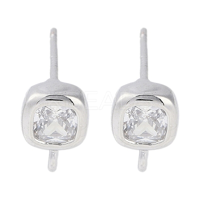 Brass Pave Clear Cubic Zirconia Stud Earring Findings KK-F875-01P-1