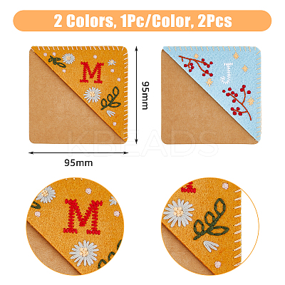 2Pcs 2 Colors Flower Pattern Felt Embroidery Bookmarks AJEW-HY0001-70-1