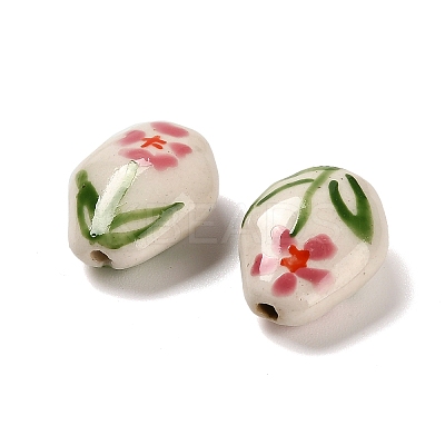 Flower Theme Printed Handmade Porcelain Beads LAMP-D303-06A-01-1