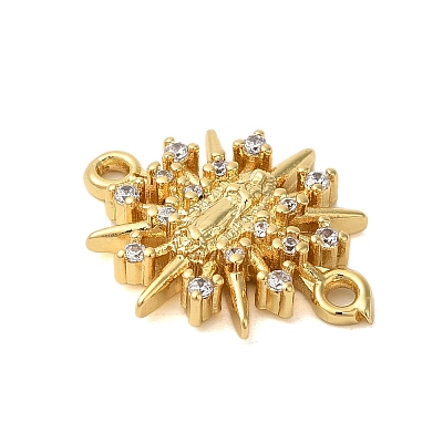 Rack Plating Brass Pave Clear Cubic Zirconia Sun Connector Charms KK-C067-05G-1