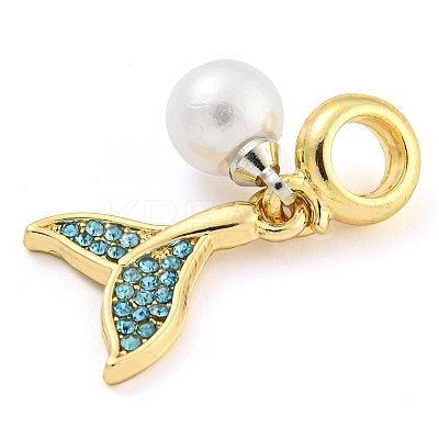 Rack Plating Alloy Pave Rhinestone Fishtail European Dangle Charms FIND-B034-22G-02-1