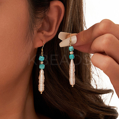 Synthetic Turquoise & Natural Baroque Freshwater Pearl & 925 Sterling Silver Dangle Earrings for Women EJEW-G412-01G-1