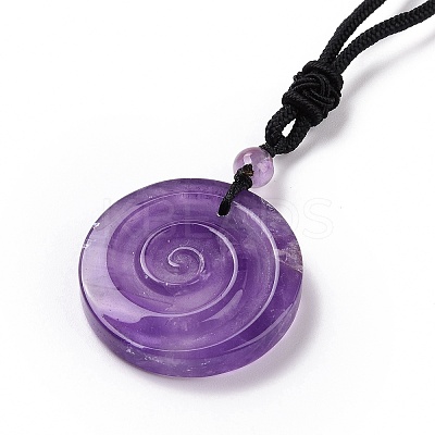 Adjustable Natural Amethyst Vortex Pendant Necklace with Nylon Cord for Women NJEW-L171-05B-1