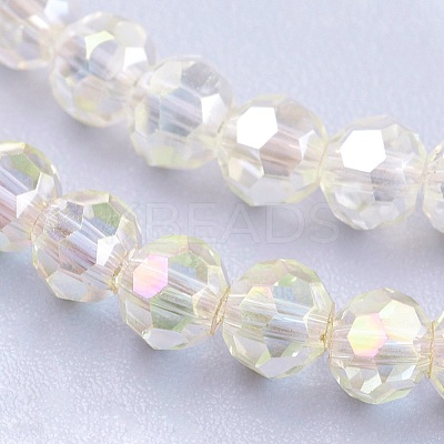 Faceted(32 Facets) Round Electroplate AB Color Plated Glass Beads Strands X-EGLA-D021-70-1