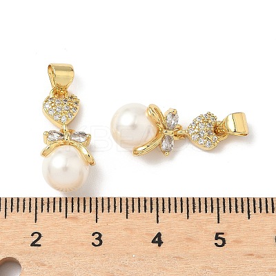 Brass Micro Pave Cubic Zirconia and ABS Imitation Pearl Pendants KK-Q068-14G-1