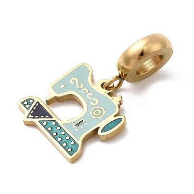 304 Stainless Steel Light Blue Enamel European Dangle Charms STAS-D153-18G-1